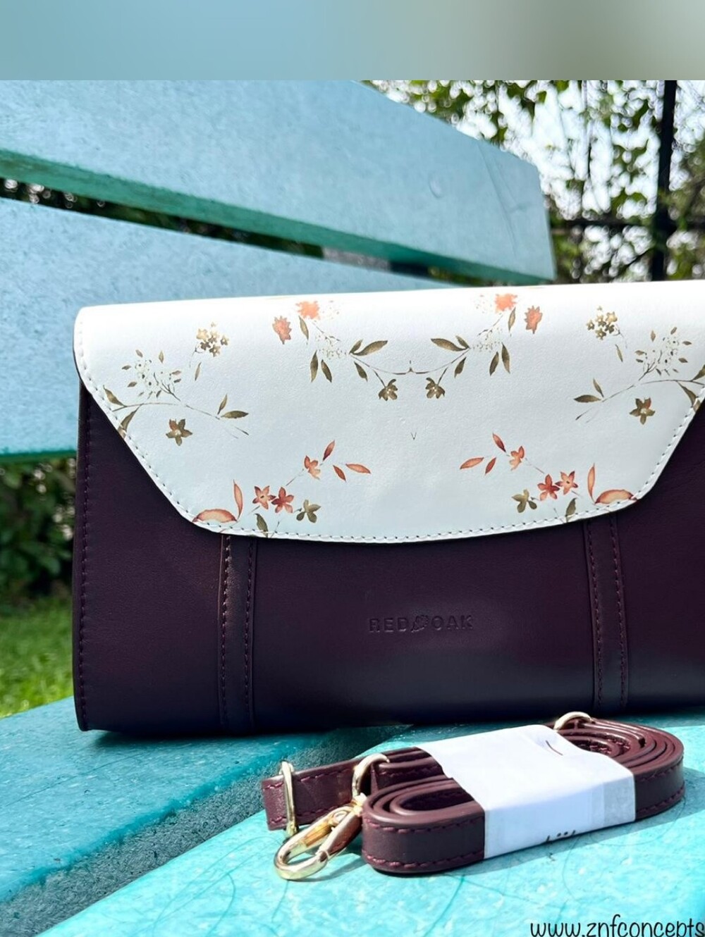 Red Oak Floral-Accent White and Brown Women’s Crossbody Clutch